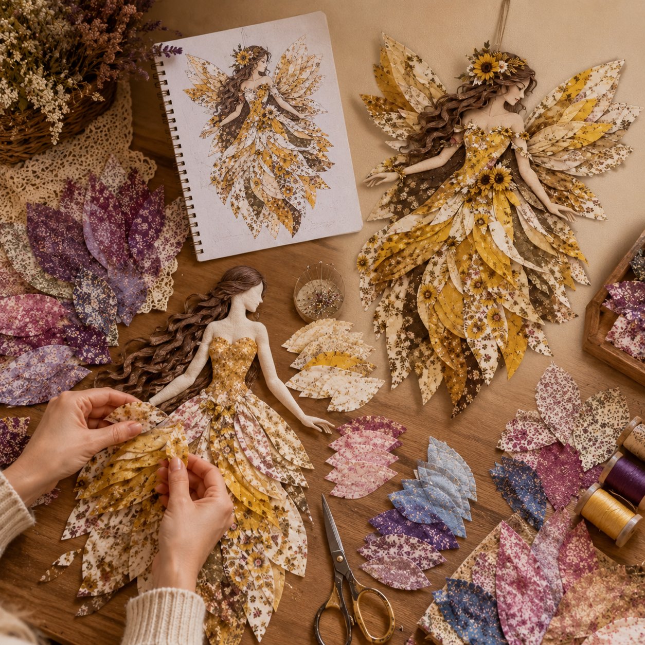 🔥LAST DAY 49% OFF-🧚‍♀️🌸 Premium Fairy Patchwork DIY Kit | High-Quality Layered Fabric with Floral Wings DIY Handmade Fantasy Wall Decor ✨