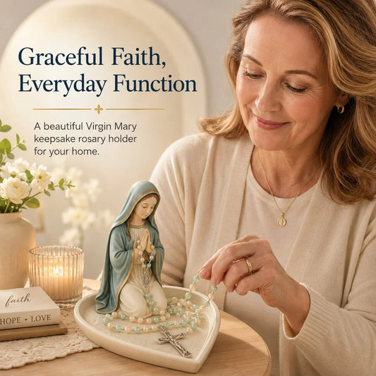 🎉✝️ HOT SALE 50% OFF - Graceful Faith Virgin Mary Ceramic Rosary Holder Keepsake Tray