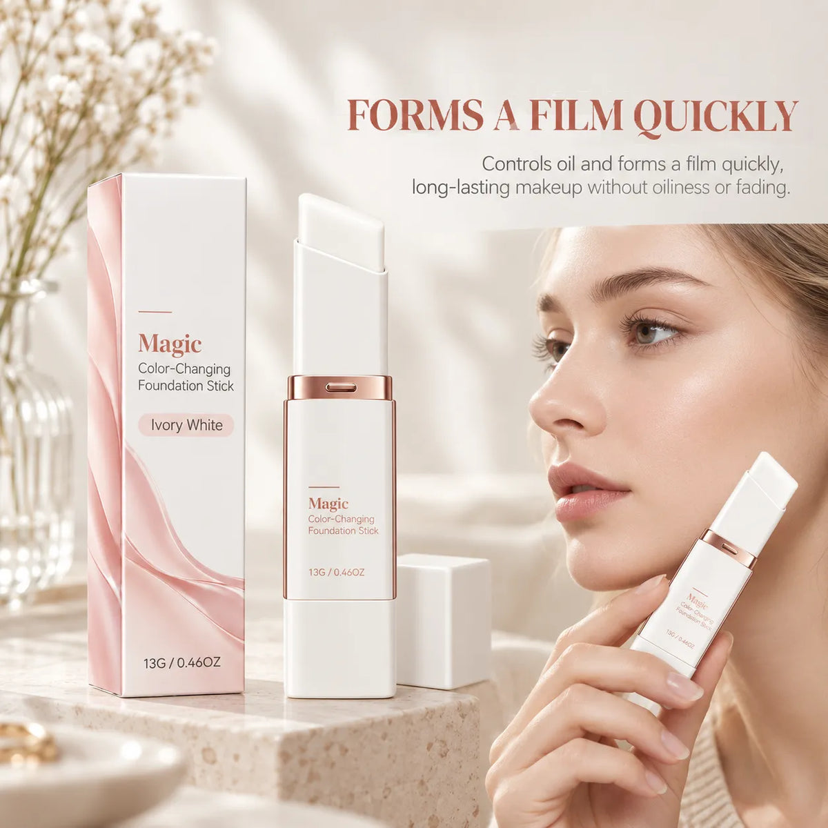 💖 Magic Color-Changing Foundation Stick – Natural Glow & Easy, Blendable Coverage