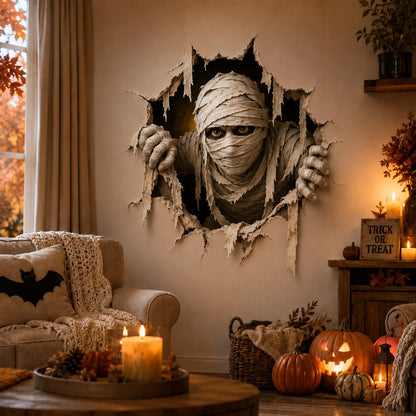 🎃👻Halloween Break-In 3D Wall Decals: Realistic Horror Effect & Spooky Party Decor