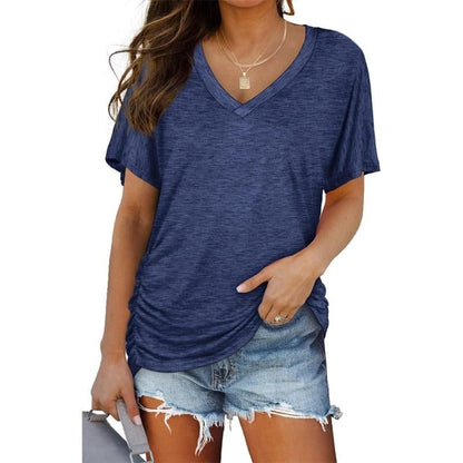 🎁Last Day Promotion 49% OFF✨Womens Short Sleeve V Neck Dolman Tops with Side Shirring Loose Fit Shirts