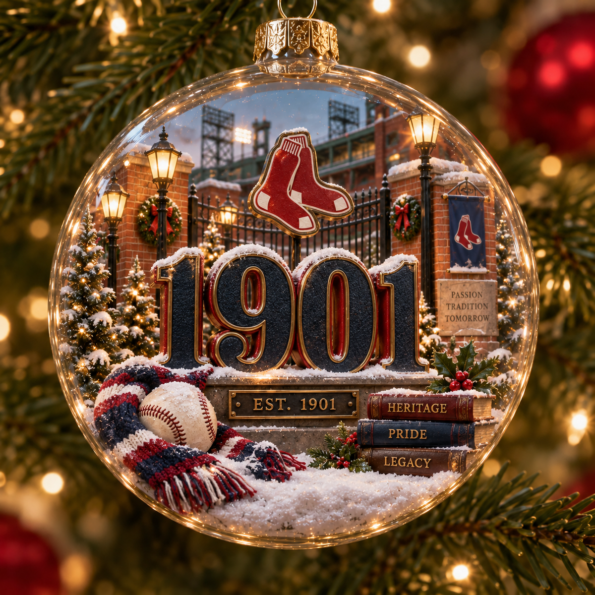 🎄 Go Sox — Light-Up Baseball Diorama Ornament
