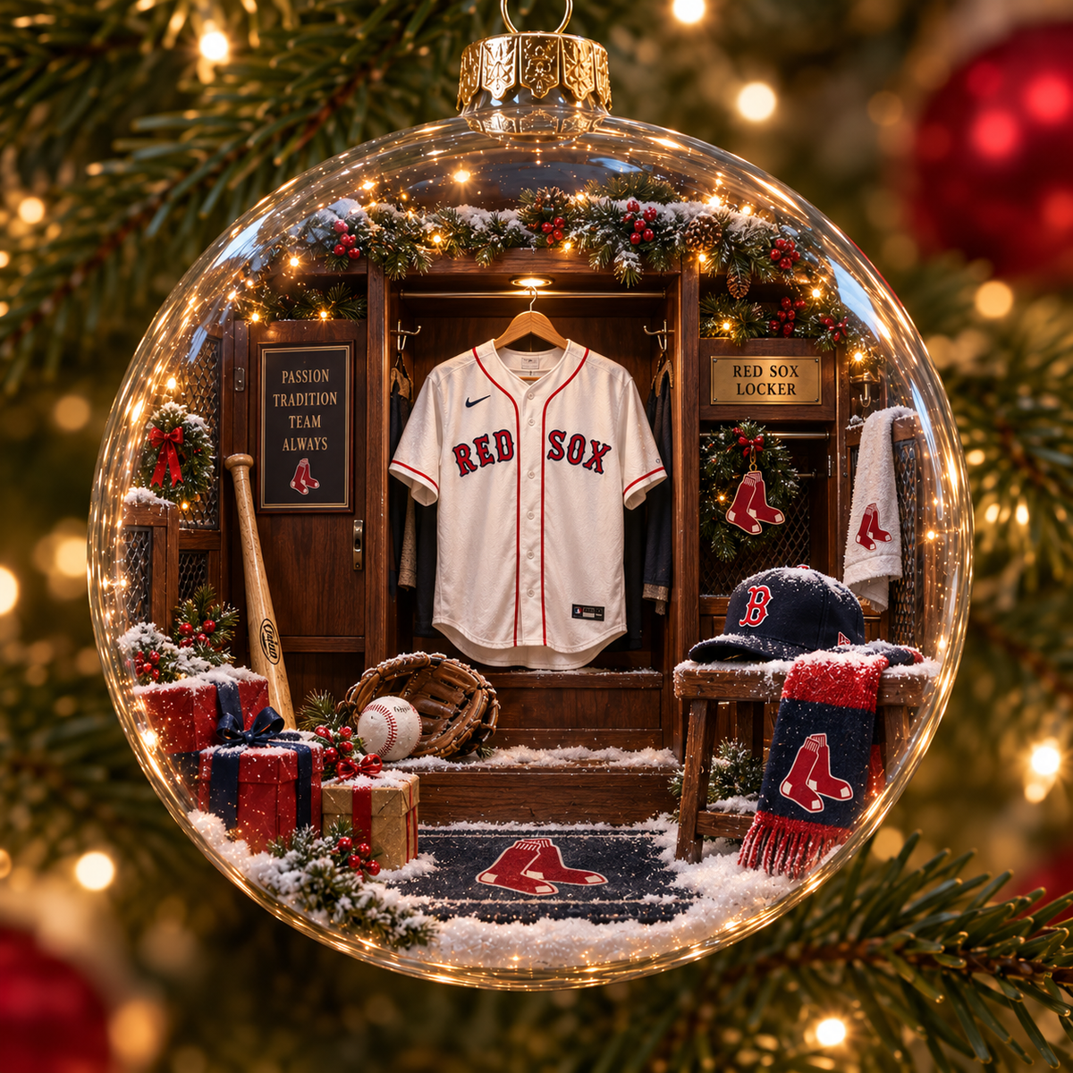 🎄 Go Sox — Light-Up Baseball Diorama Ornament