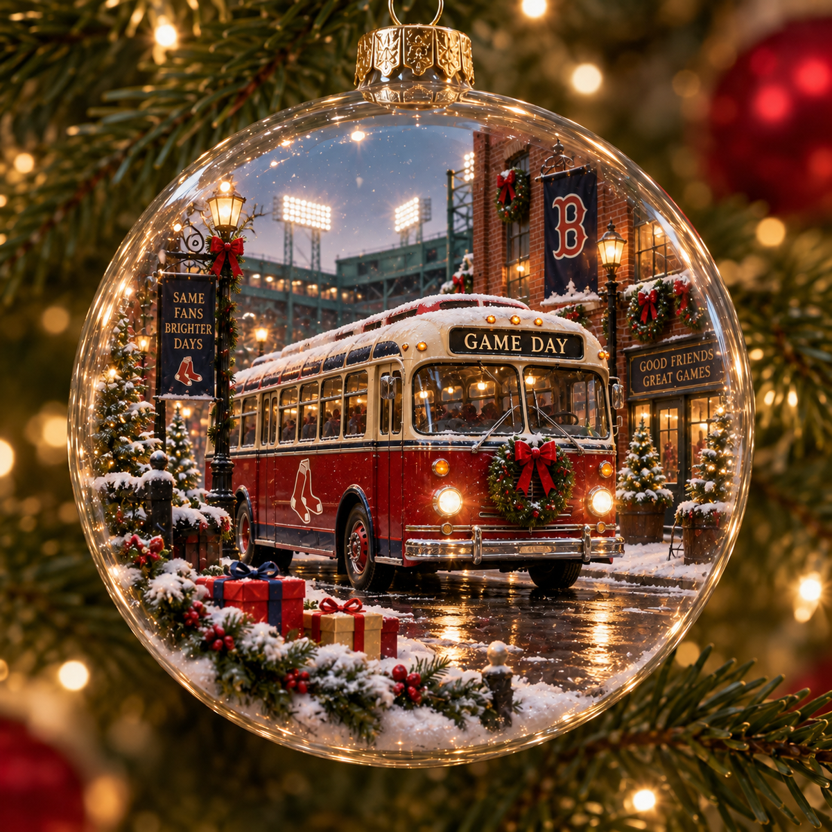🎄 Go Sox — Light-Up Baseball Diorama Ornament