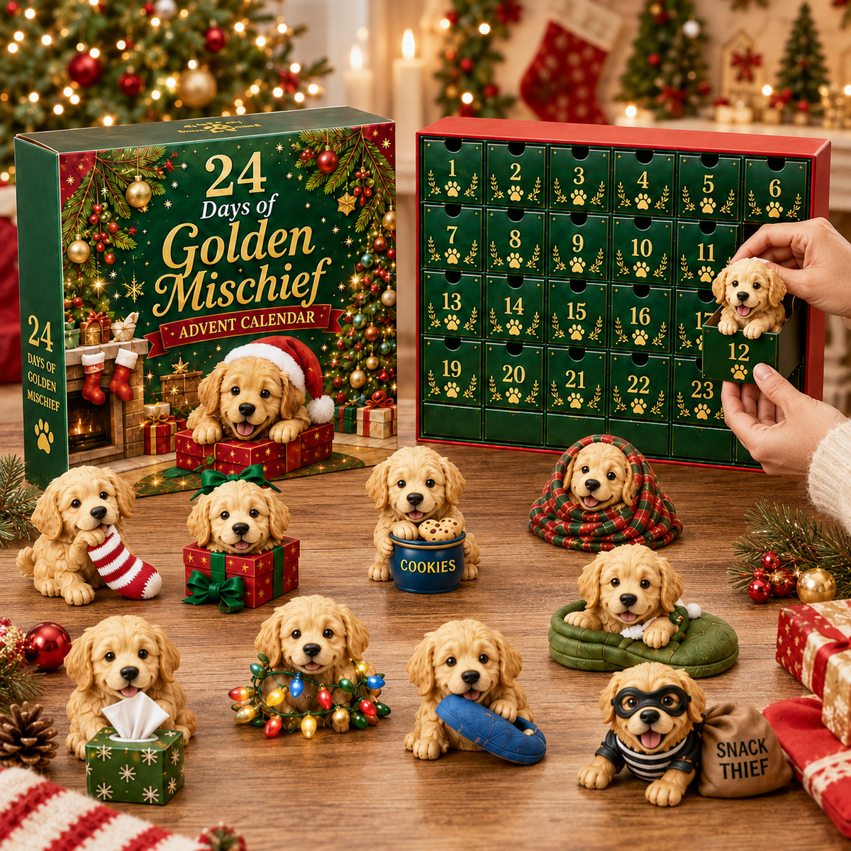 🎄 24 Days of Golden Mischief Advent Calendar – 24 Unique Golden Retriever Collectibles