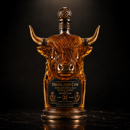 Highland Cow Private Cask 21 Years Cow Head Shaped Scotch Whisky Bottle