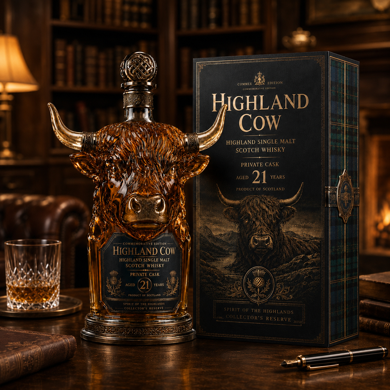 Highland Cow Private Cask 21 Years Cow Head Shaped Scotch Whisky Bottle