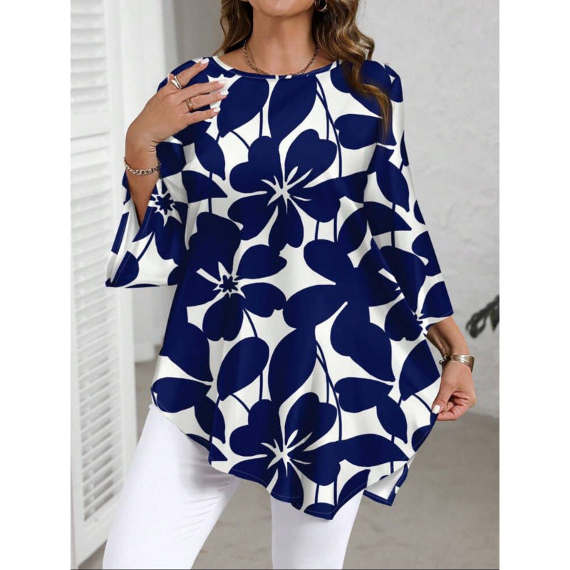 🌸 Chic Plus Size Floral Printed Round Neck Top