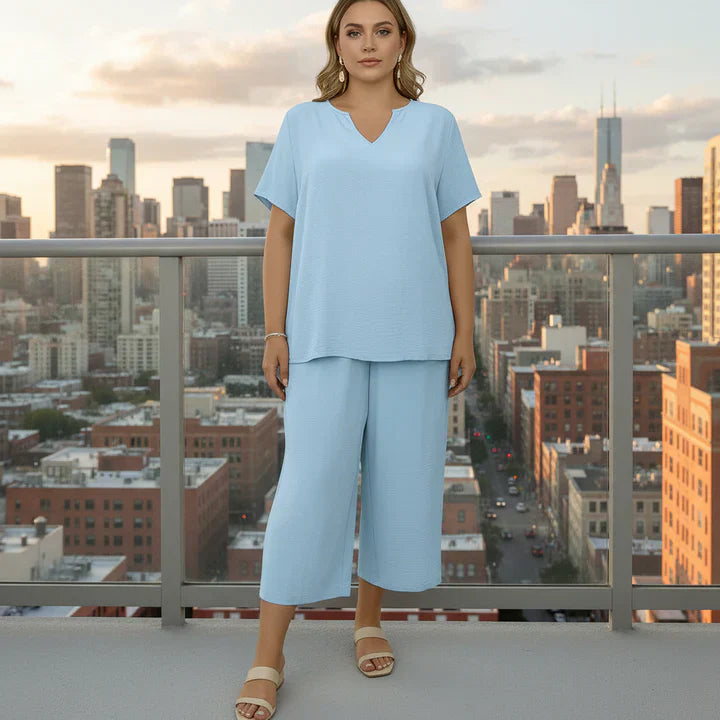 ☀️Plus Size Women V-Neck Wide-Leg Summer Set