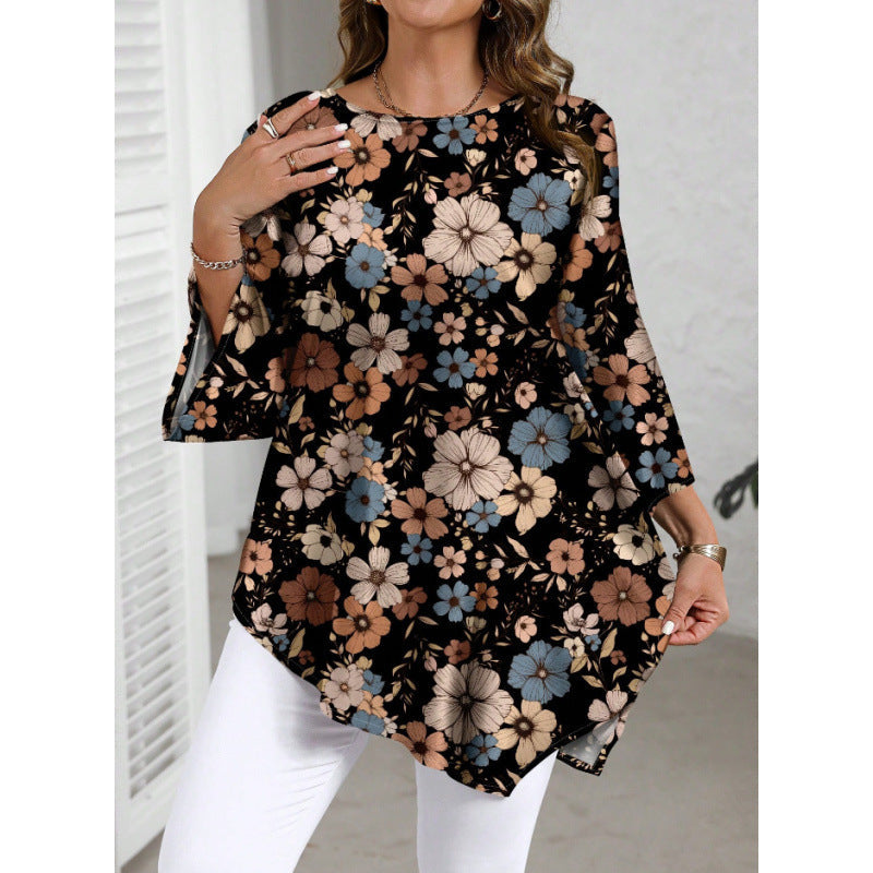 🌸 Chic Plus Size Floral Printed Round Neck Top