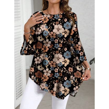 🌸 Chic Plus Size Floral Printed Round Neck Top