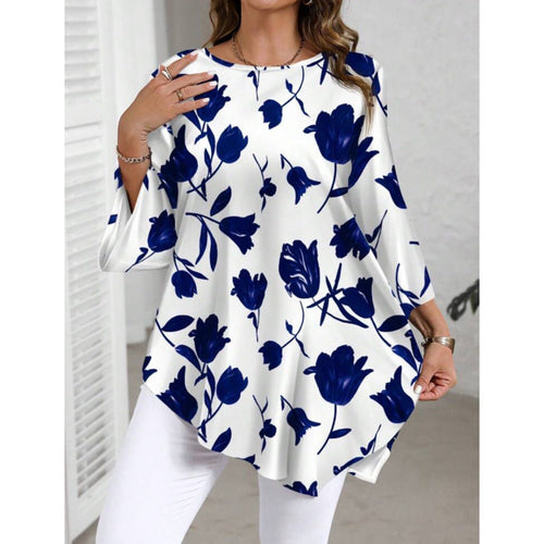 🌸 Chic Plus Size Floral Printed Round Neck Top