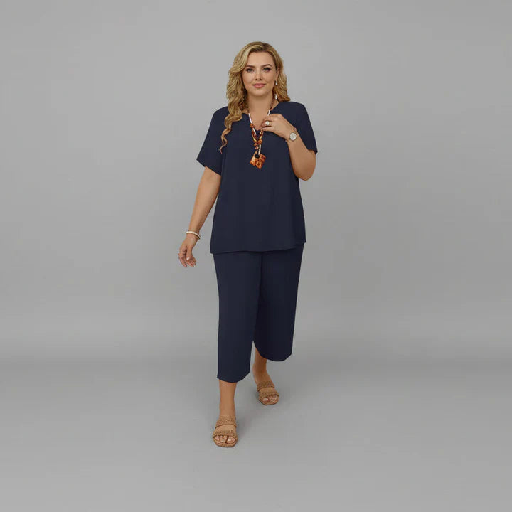 ☀️Plus Size Women V-Neck Wide-Leg Summer Set