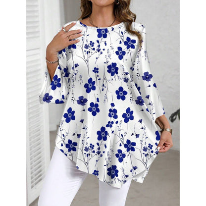 🌸 Chic Plus Size Floral Printed Round Neck Top