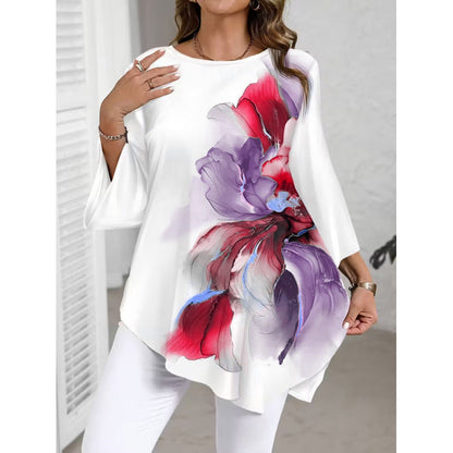 🌸 Chic Plus Size Floral Printed Round Neck Top