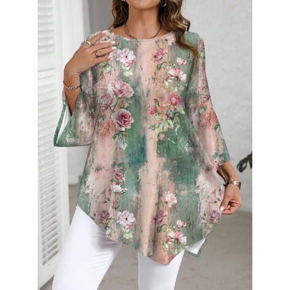 🌸 Chic Plus Size Floral Printed Round Neck Top