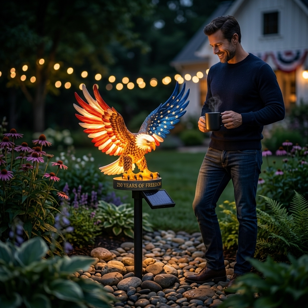 🔥LAST DAY 49% OFF – Solar Eagle Garden Light – A Glowing Tribute to American Freedom