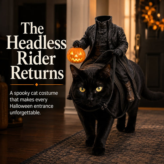 🎃 Headless Rider Halloween Cat Costume with Glowing Pumpkin