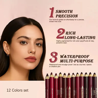 💋 12-Piece Matte Lip Liner Set — Waterproof & Smudge-Proof ✨