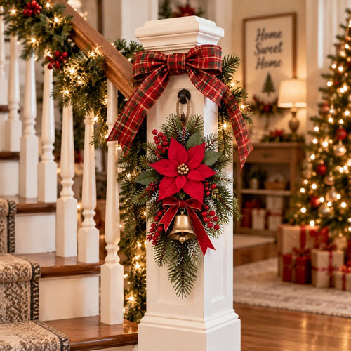 ⏳ Last day to save 49% – Classic Red Poinsettia Christmas Door Swag