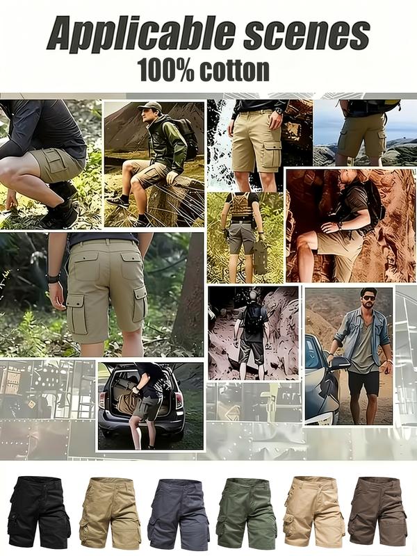 Men's Heavy-Duty Multi-Pocket Tactical Cargo Shorts - 100% Organic Cotton Hiking & Work Shorts