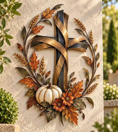 🔥😍Autumn Cross & Pumpkin Harvest Metal Wall Decor