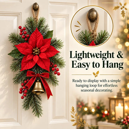 ⏳ Last day to save 49% – Classic Red Poinsettia Christmas Door Swag