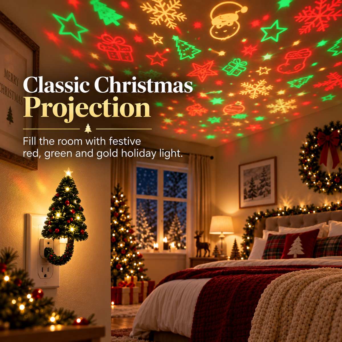 🎄💡Christmas Tree Projector Night Light — Plug-In Ceiling Décor