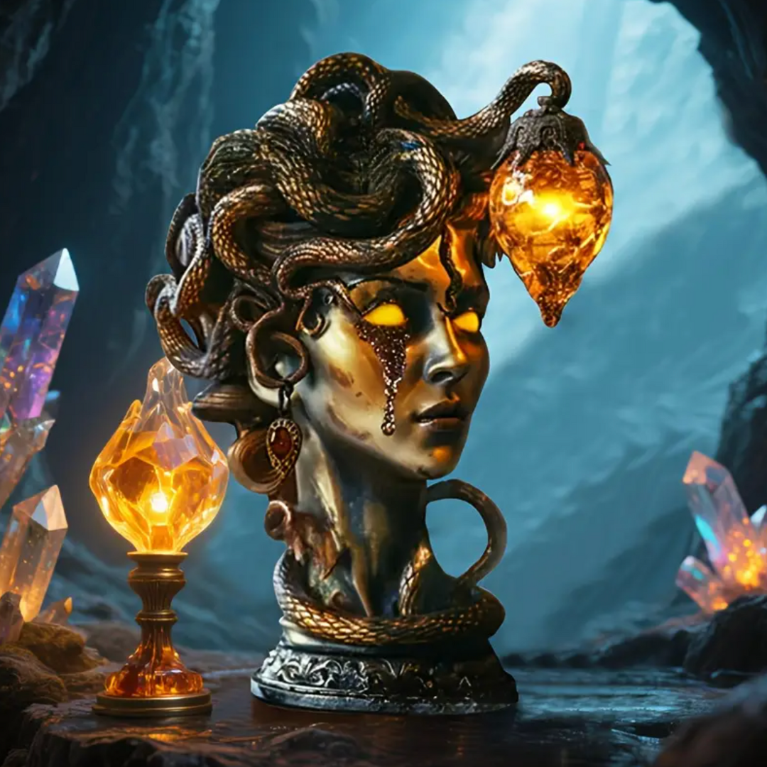 🖤Dark & Mysterious🐍 Medusa’s Gaze - Handcrafted Gothic Table Lamp🛋️