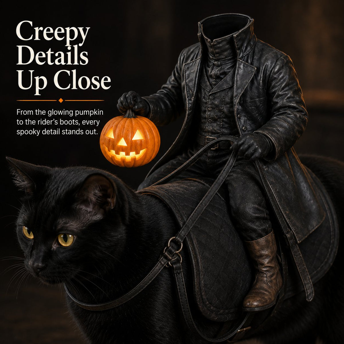 🎃 Headless Rider Halloween Cat Costume with Glowing Pumpkin