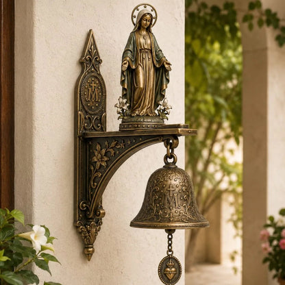 ✨ Our Lady of Grace Bronze Miraculous Medal Wall Bell | 🙏Catholic Religious Home & Garden Decor"