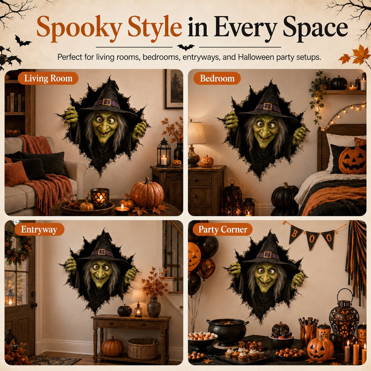 🎃👻Halloween Break-In 3D Wall Decals: Realistic Horror Effect & Spooky Party Decor
