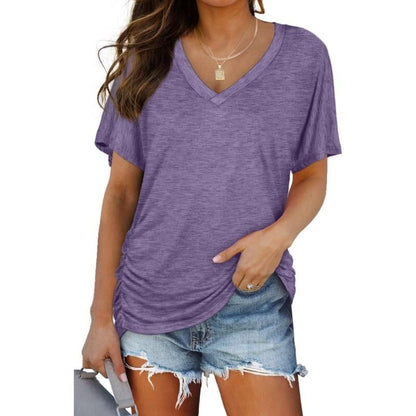 🎁Last Day Promotion 49% OFF✨Womens Short Sleeve V Neck Dolman Tops with Side Shirring Loose Fit Shirts
