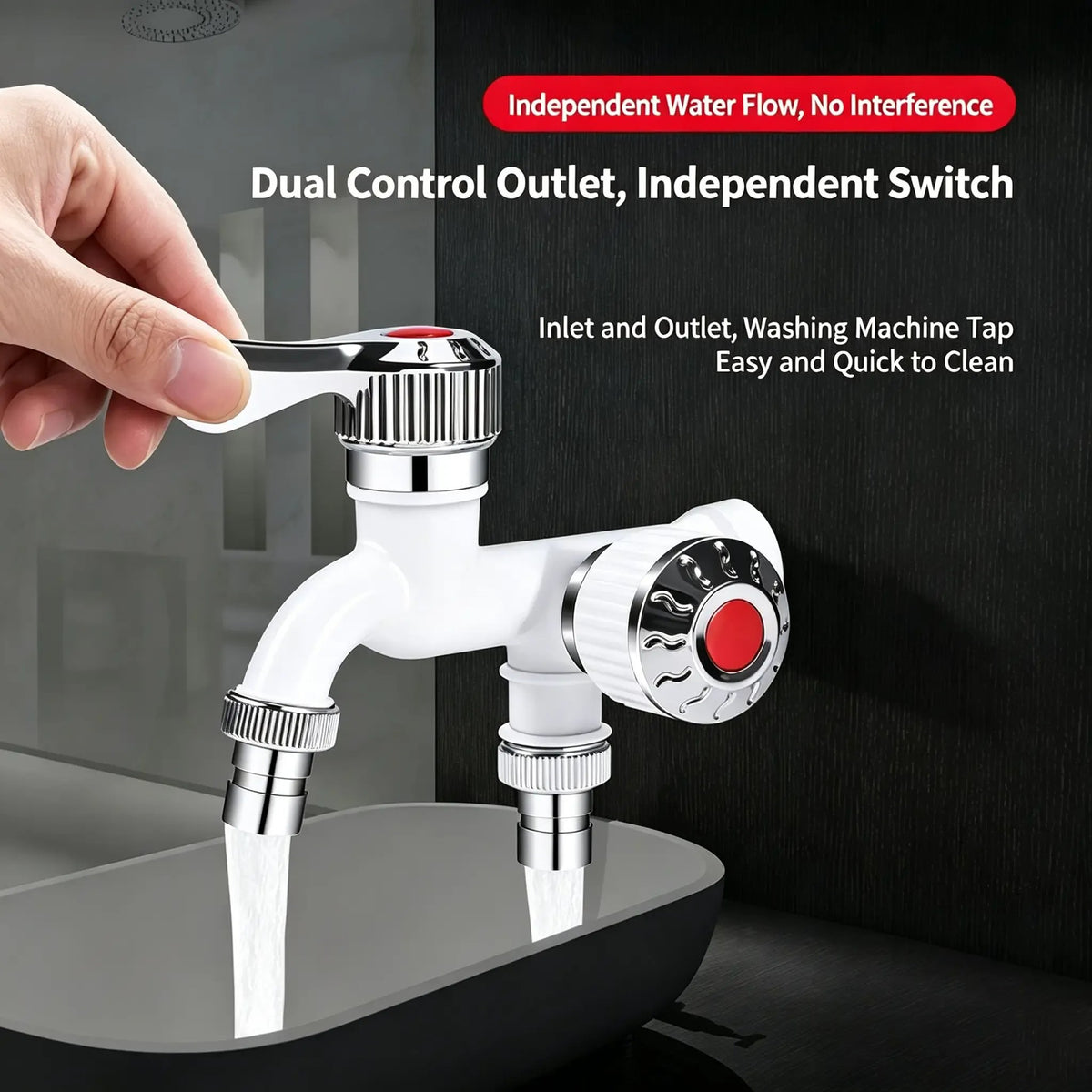 Dual Outlet Washing Machine Plastic Faucet, 1 In 2 Out Water Plastic Tap
