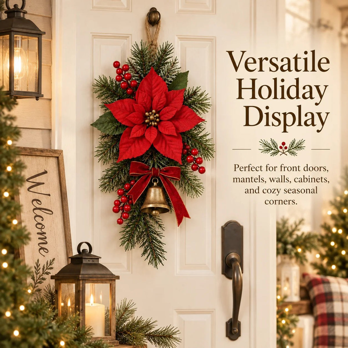 ⏳ Last day to save 49% – Classic Red Poinsettia Christmas Door Swag