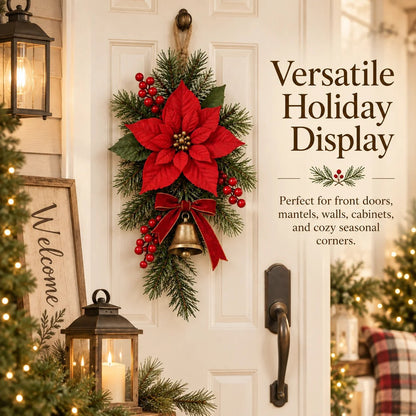 ⏳ Last day to save 49% – Classic Red Poinsettia Christmas Door Swag
