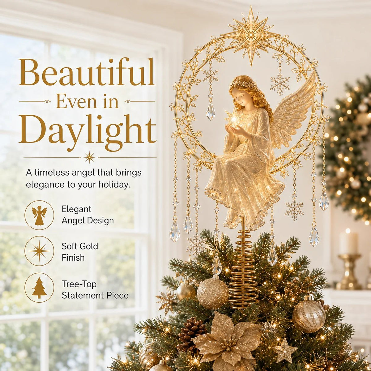 🔥Last Day 49% OFF✨ Angel’s Christmas Moon™ Lighted Angel Tree Topper