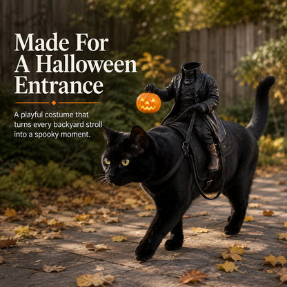 🎃 Headless Rider Halloween Cat Costume with Glowing Pumpkin