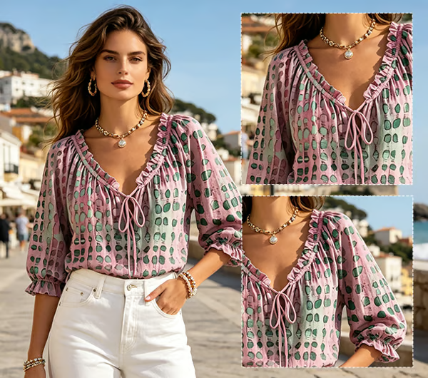 Women’s Polka Dot Lace-Up Ruffle Sleeve Blouse