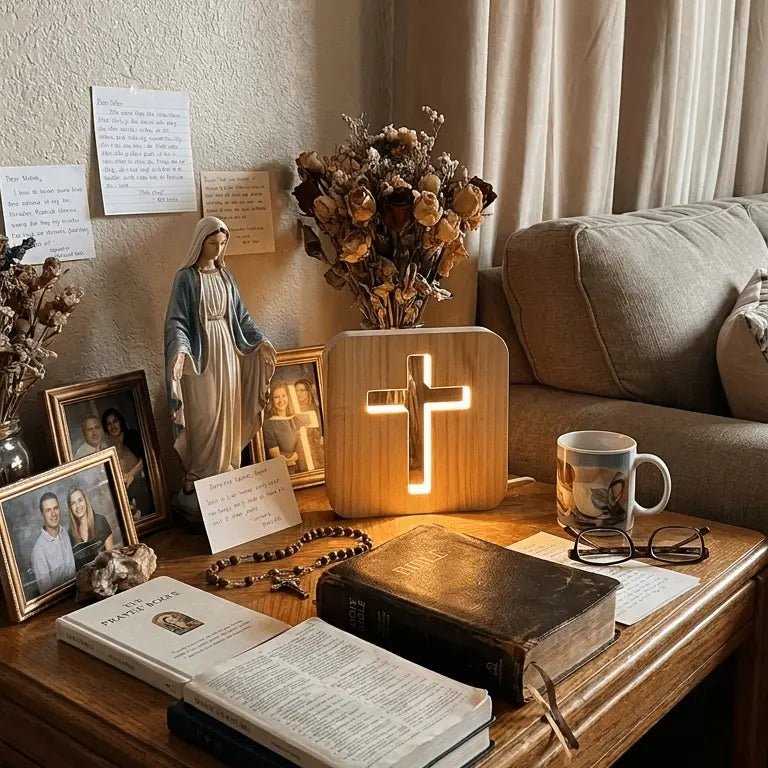 Cross lamp prayer setting
