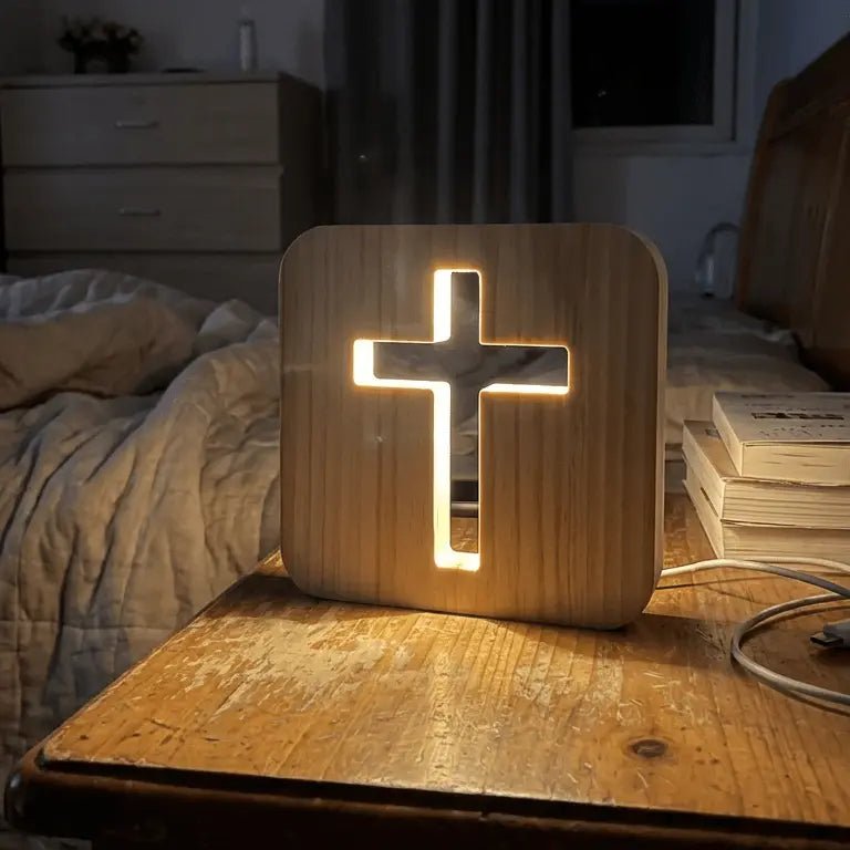 Cross lamp in bedroom