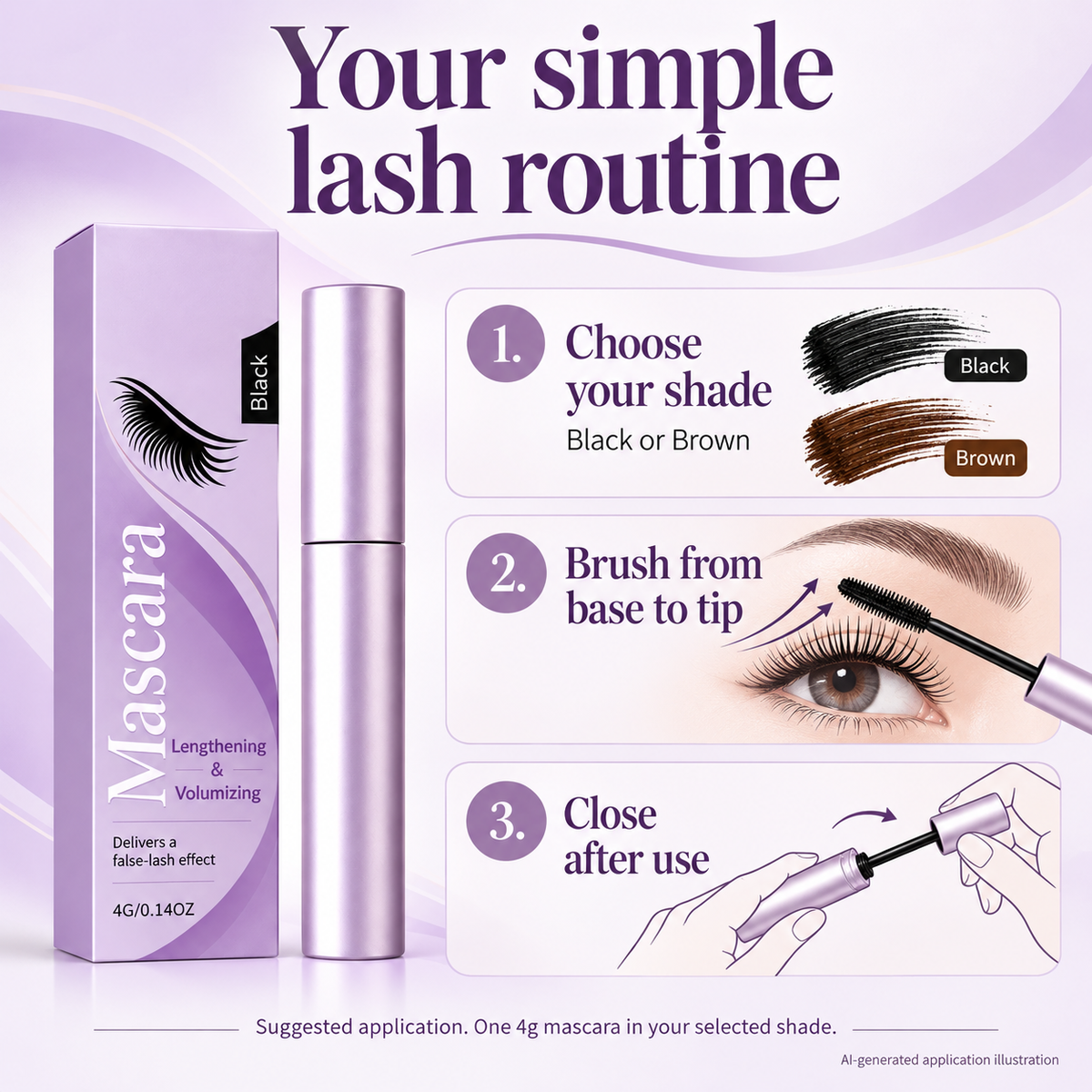AI-generated three-step mascara application guide