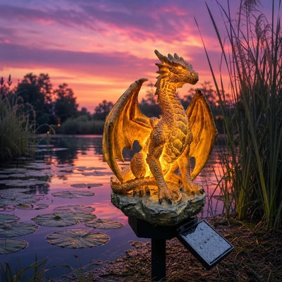 💥LAST DAY 50% OFF🐉✨Solar Dragon Garden Statue Light – Golden Ember Fantasy Outdoor Decor