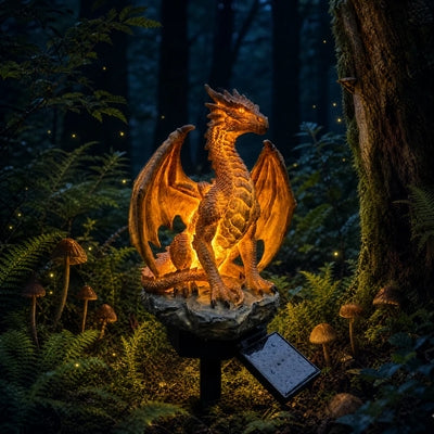 💥LAST DAY 50% OFF🐉✨Solar Dragon Garden Statue Light – Golden Ember Fantasy Outdoor Decor