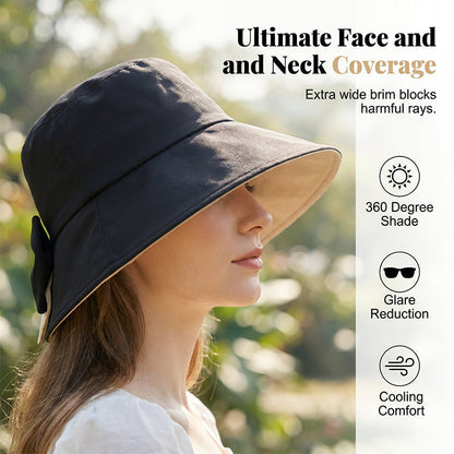 👒Summer Hot Sale☀️Women's Bowknot Wide Brim Sun Protective Hat