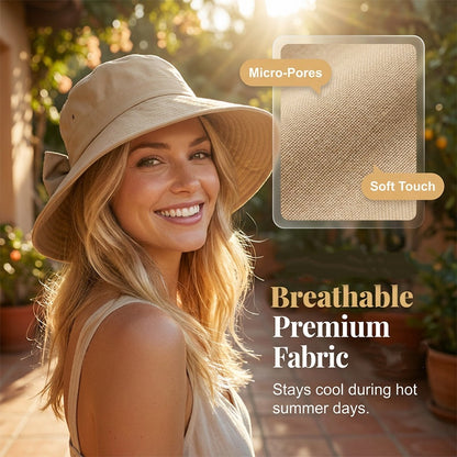 👒Summer Hot Sale☀️Women's Bowknot Wide Brim Sun Protective Hat