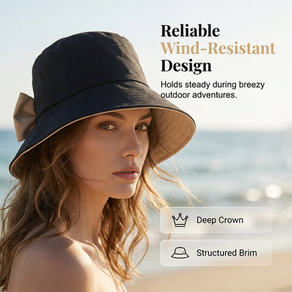 👒Summer Hot Sale☀️Women's Bowknot Wide Brim Sun Protective Hat