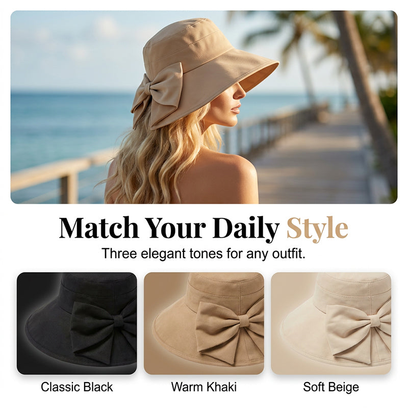 👒Summer Hot Sale☀️Women's Bowknot Wide Brim Sun Protective Hat