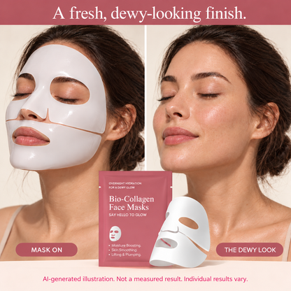 AI-generated mask-on and dewy-finish illustration; not a measured result