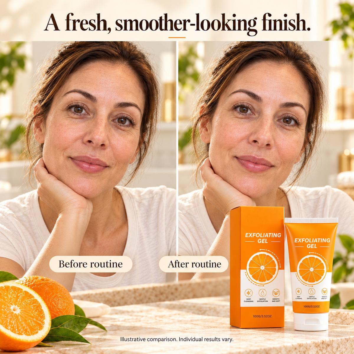 AI-generated illustrative before and after routine comparison; not a measured customer result